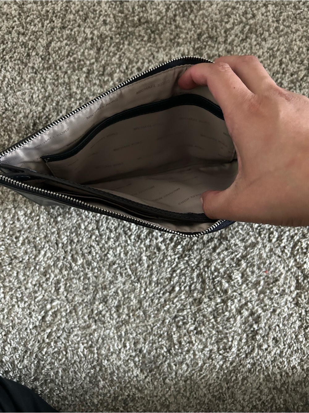 Michael Kors Dark Blue Wristlet Clutch with Light Blue and Silver Floral Accents - Picture 5 of 5